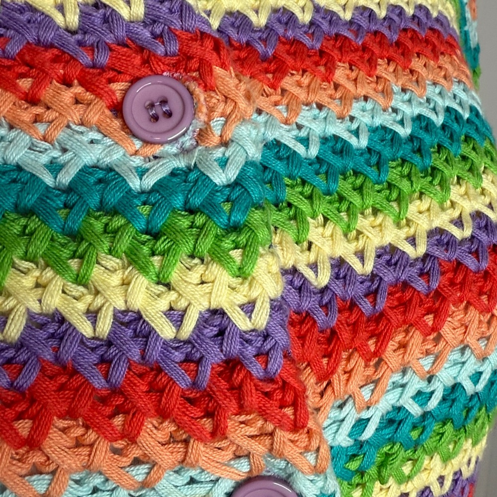 Vintage 80s Sweater Cute Rainbow Stripe 100 per cotton cardigan.  FAB! Large - Picture 3 of 9